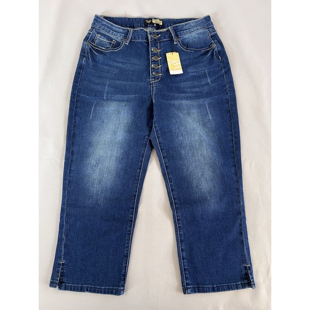 NWT WOMEN SUZANNA BETRO HIGH RISE BUTTON-FLY CROP CAPRI STRETCHY JEANS SIZE 12